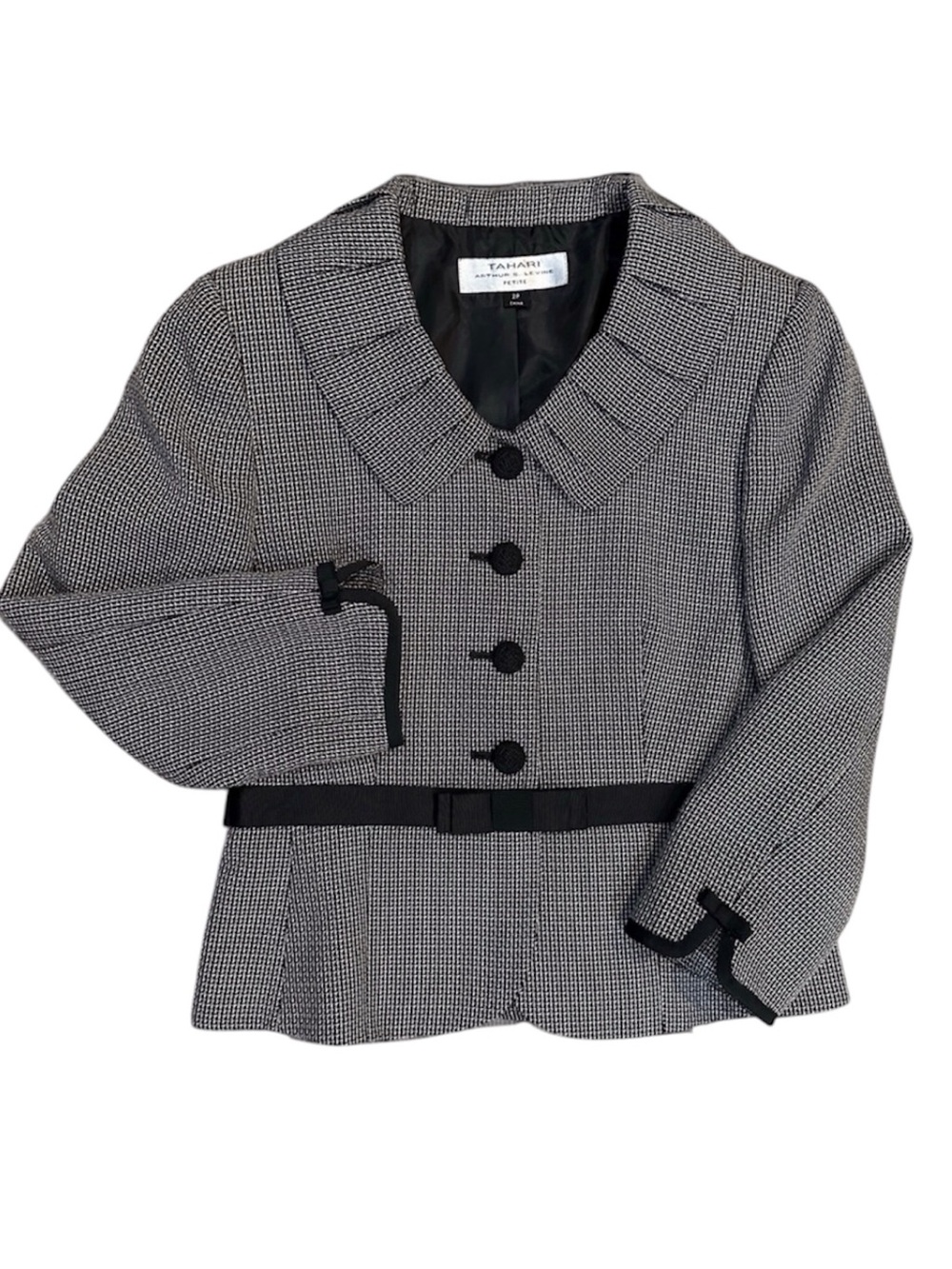 Tahari Black And White Bow Waist Blazer Twee Academia